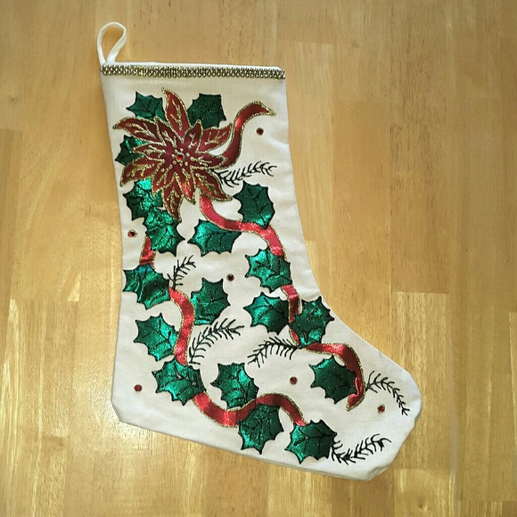 Other - #82 Christmas Stocking Poinsettia Handmade Vintage 16"